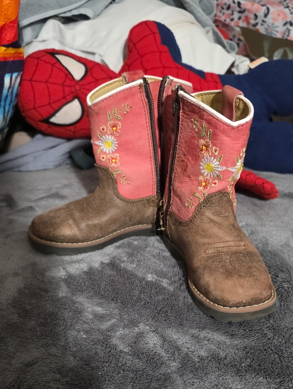 Children's Floral Embroidered Pink & Brown Western Boots